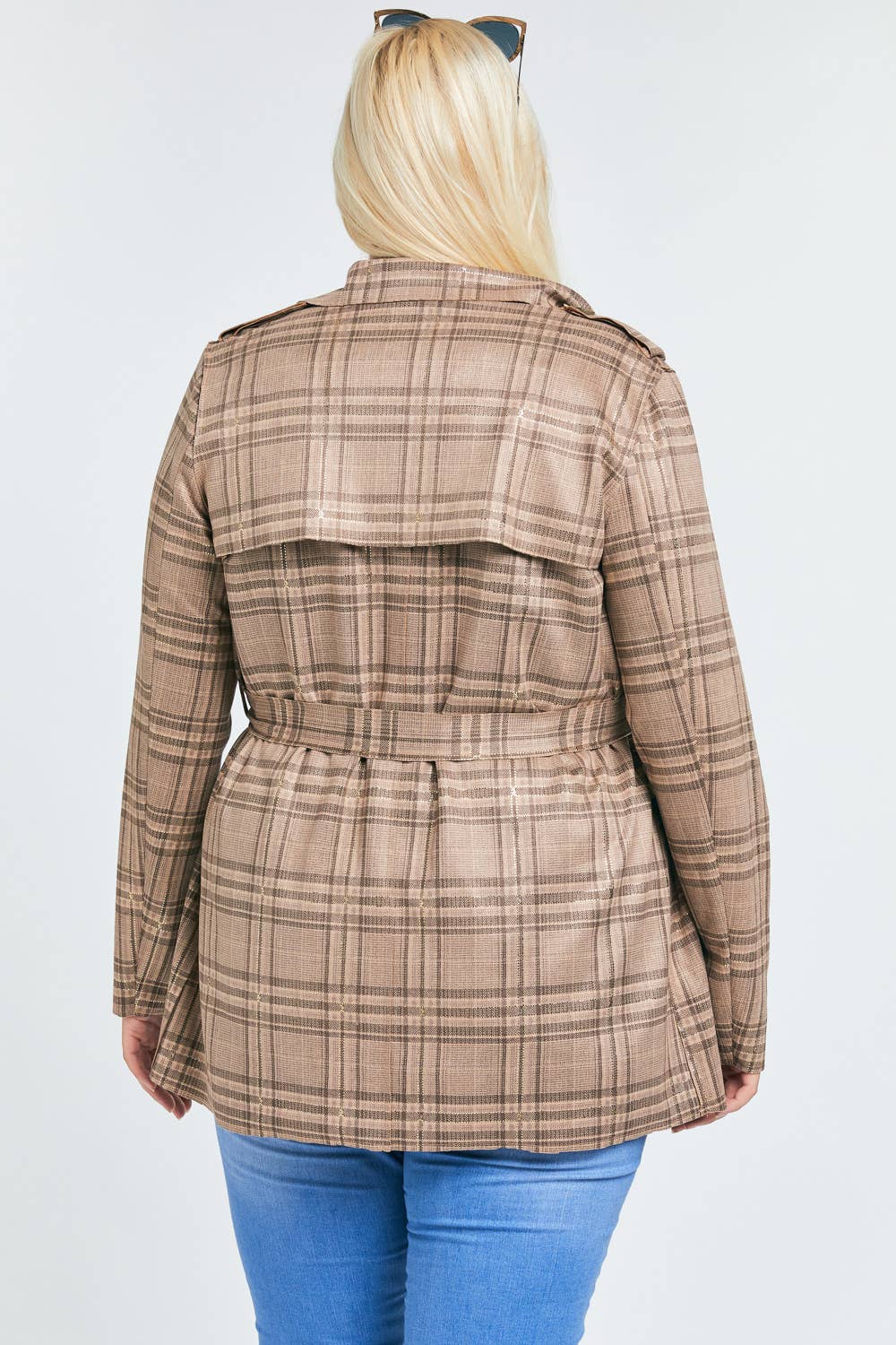 CURVY & CUTE PLAID TIE AROUND WAIST COAT