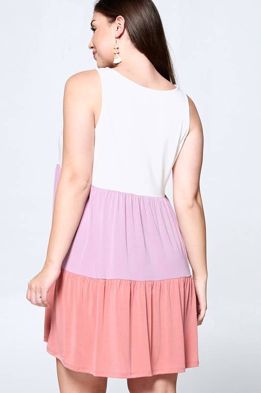 Lavender/Mauve Color Block Modal Babydoll Dress