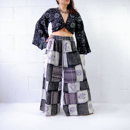 Cotton Patchwork Wide Leg Boho Pants