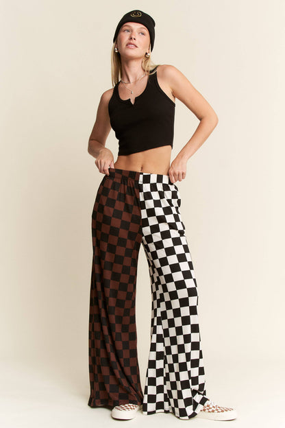JADE BY JANE - PLUS SIZE SPLIT DECISION CHECKERED PANTS: Brown/Black