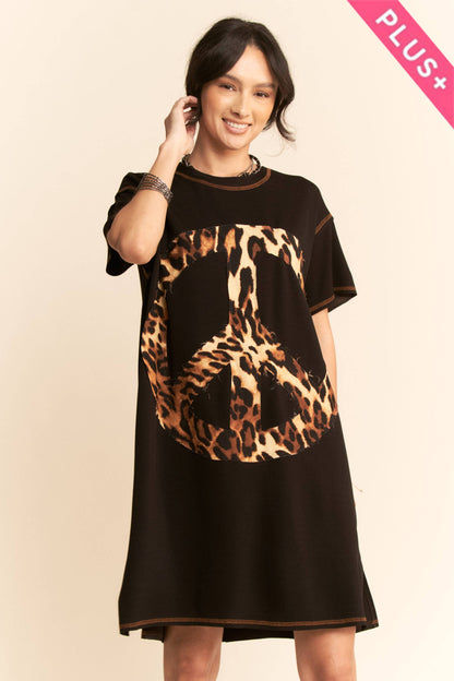 Davi & Dani - ANIMAL PEACE SYMBOL SHORT SLEEVE KNIT DRESS*SALE*