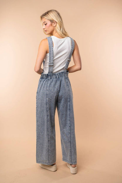 White Birch - Sleeveless Denim Knit Jumpsuit
