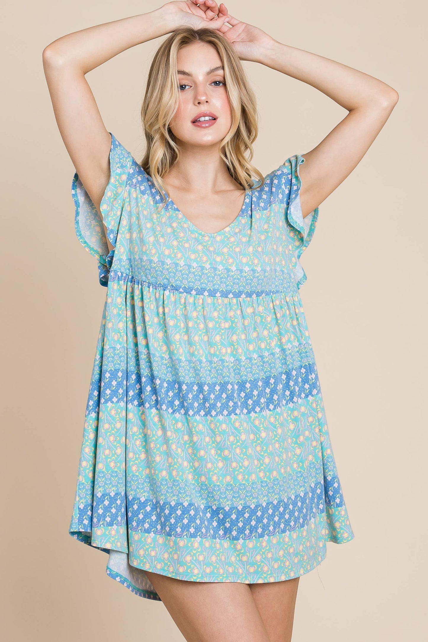 Blue Floral Babydoll Dress