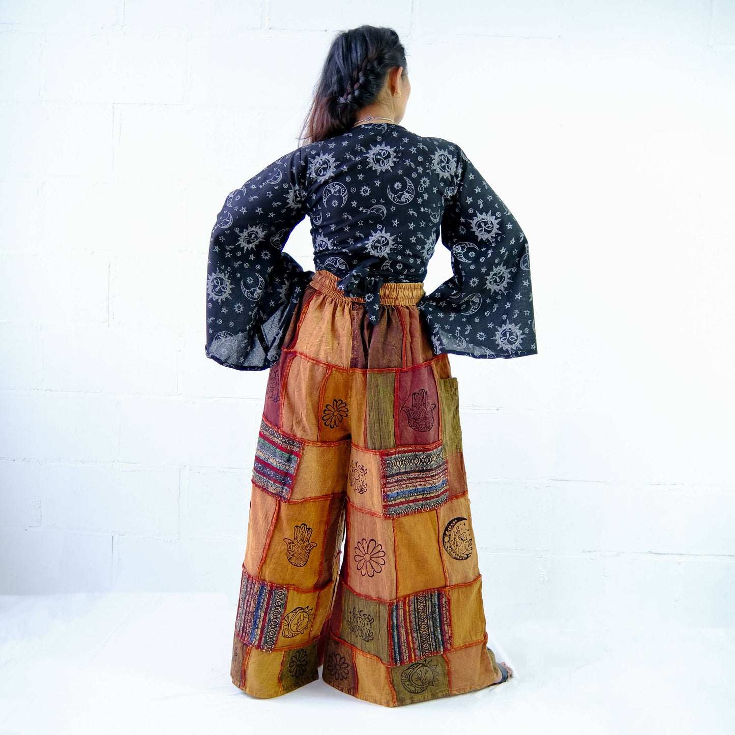 Cotton Patchwork Wide Leg Boho Pants