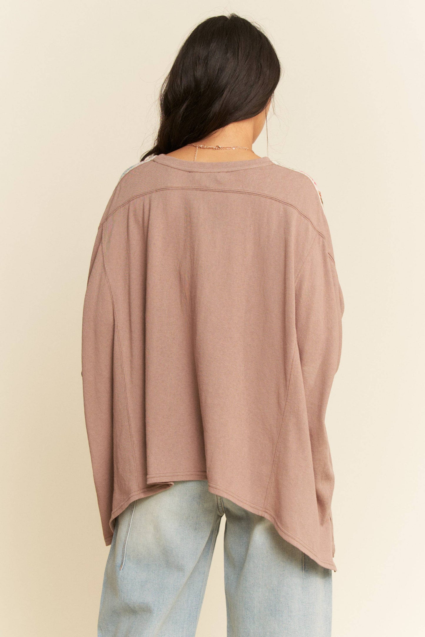 Davi & Dani - Mocha Boho Dolman Top w/Crochet Trim