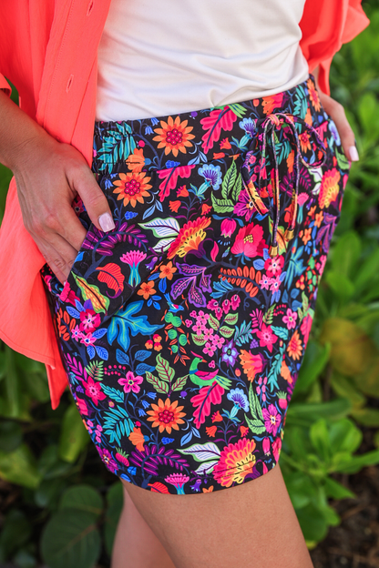 Jess Lea - Fiesta Time Floral Skort- Black