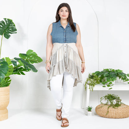Young Threads - Latte Front-Open Asymmetrical High Low Top