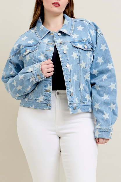 Judy Blue Jeans - All Over Star Print Denim Jacket