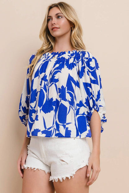 The Royal Leaf Printed Off Shoulder Blouse