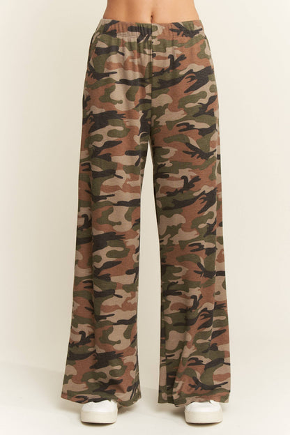 The Curvy Waffle Knit Wide Leg Camo Pants