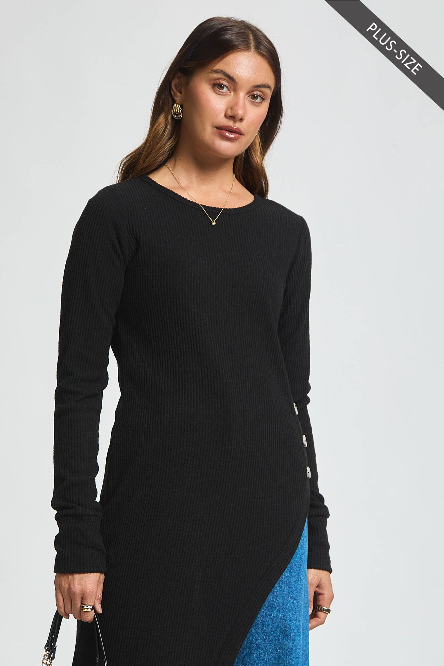 Dear Scarlett -Black Side Slit Longline Tunic w/ Buttons
