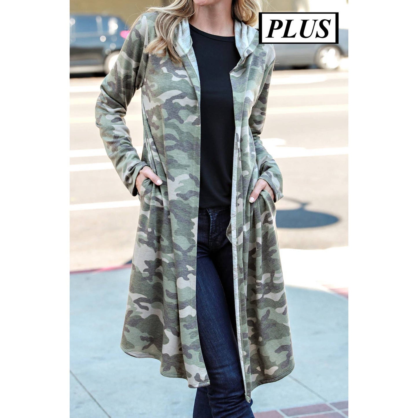 Grey Camo Long Hoodie Cardigan