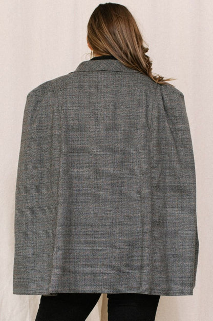 Charcoal Plaid Open Front Cape Jacket