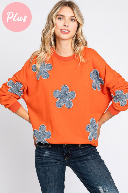 Washed Orange Flower Patch Sweatshirt