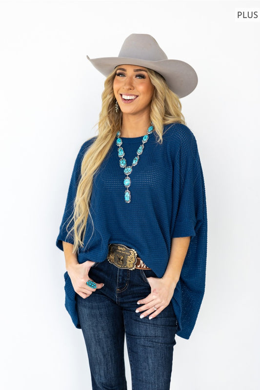The Curvy Navy Crochet Oversized Relaxed Fit Poncho Top