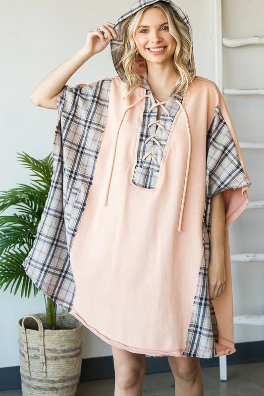 O&I Pink Combo Plaid Oversize Tunic- OS