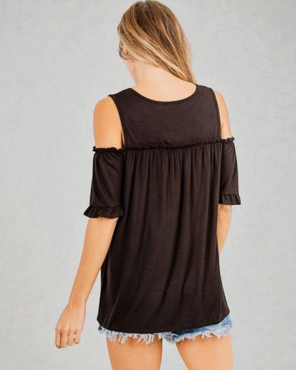 HEIMISH - Black Cold Shoulder Ruffle Top