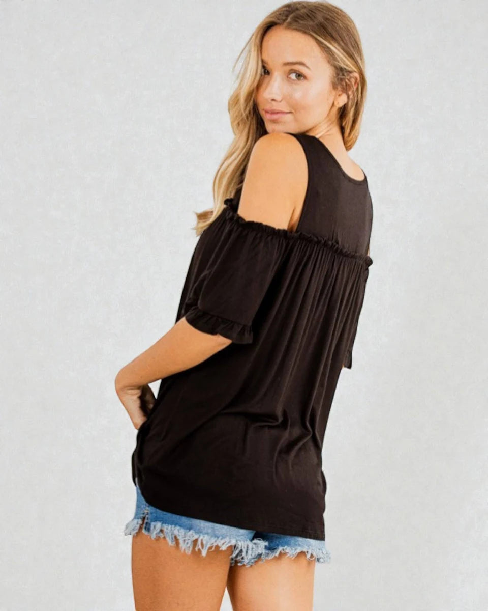 HEIMISH - Black Cold Shoulder Ruffle Top