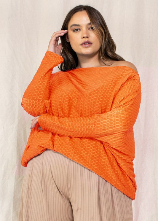 Orange Honey Comb Printed Dolman Top