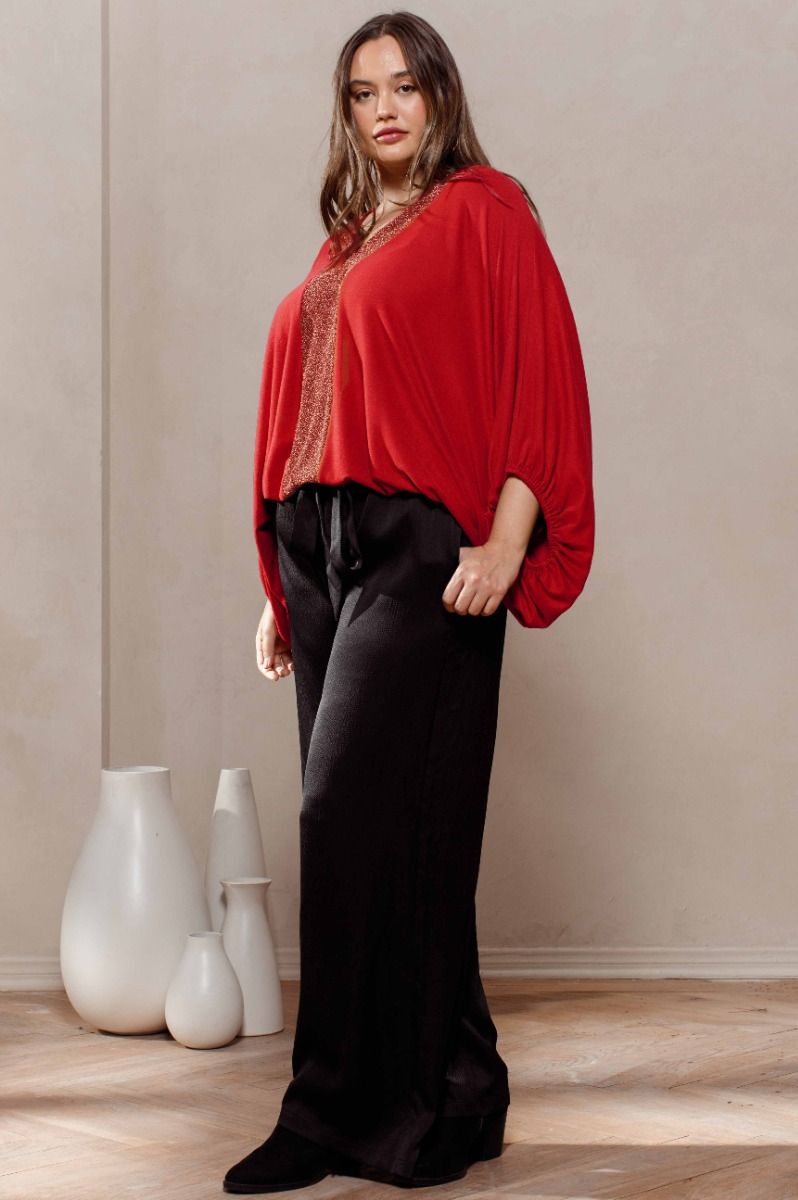 Red Dolman Glitter Top