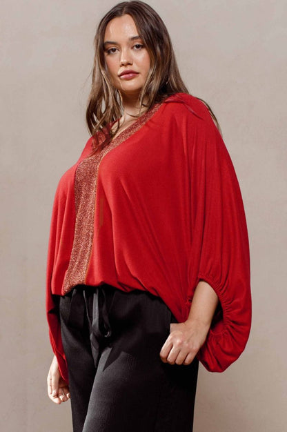Red Dolman Glitter Top