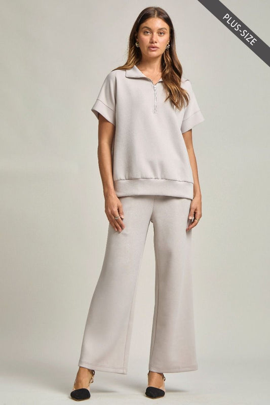 Grey Quarter Zip Dolman Sleeve+ Jogger Modal Set