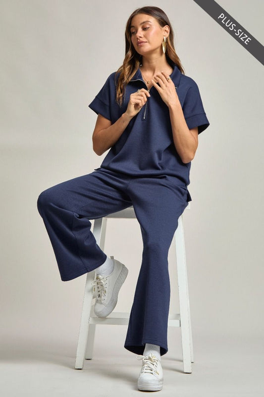 Navy Quarter Zip Dolman Sleeve+ Jogger Modal Set